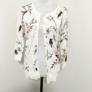 New York & Company White Floral Cardigan